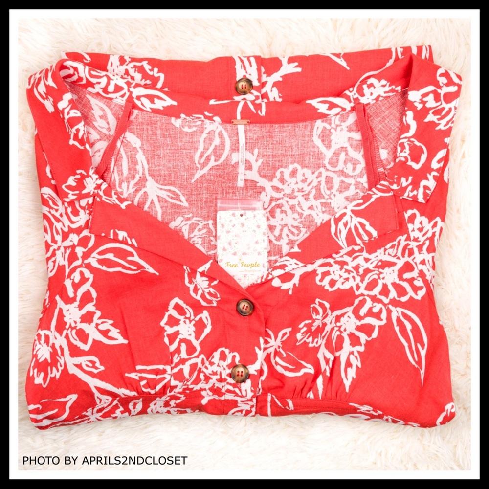 FREE PEOPLE RED BOHO BUTTON DOWN MINI DRESS A2C - Picture 6 of 8
